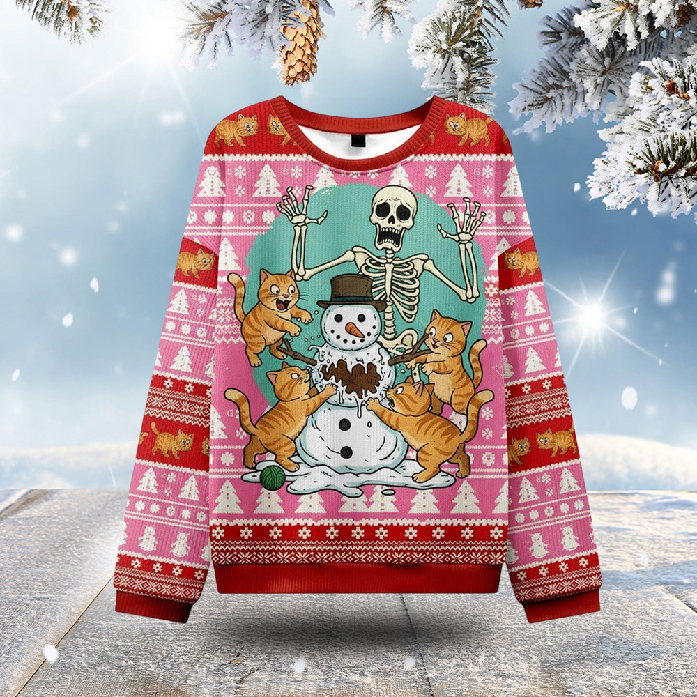Skeleton And Cats Ugly Christmas Sweater Christmas Apparel Cat Lovers Christmas Gifts