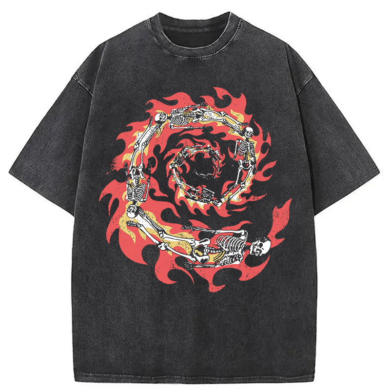 Skeleton Blazing Vortex Washed T-Shirt Minimal Retro Graphic Clothing Gifts For Best Friend Skeleton Blazing Vortex Washed T-Shirt Minimal Retro Graphic Clothing Gifts For Best Friend