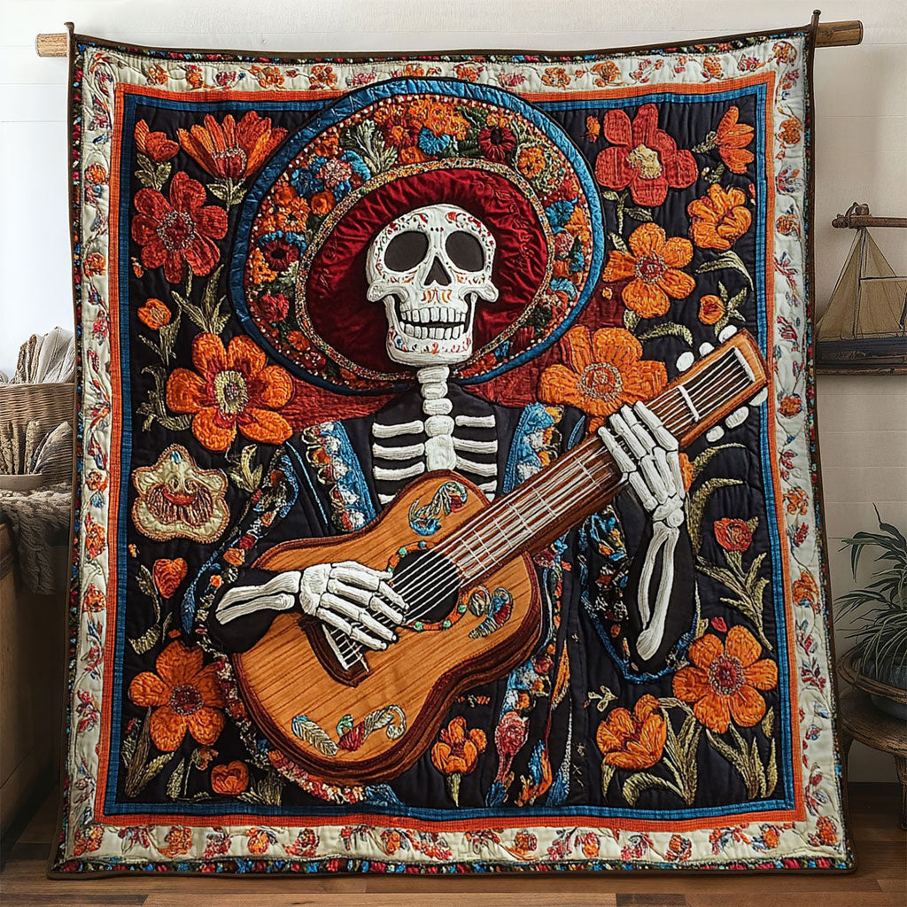 Skeleton Boho Vibes Quilted Blanket Throw Blankets For Couch Halloween Themed Gift