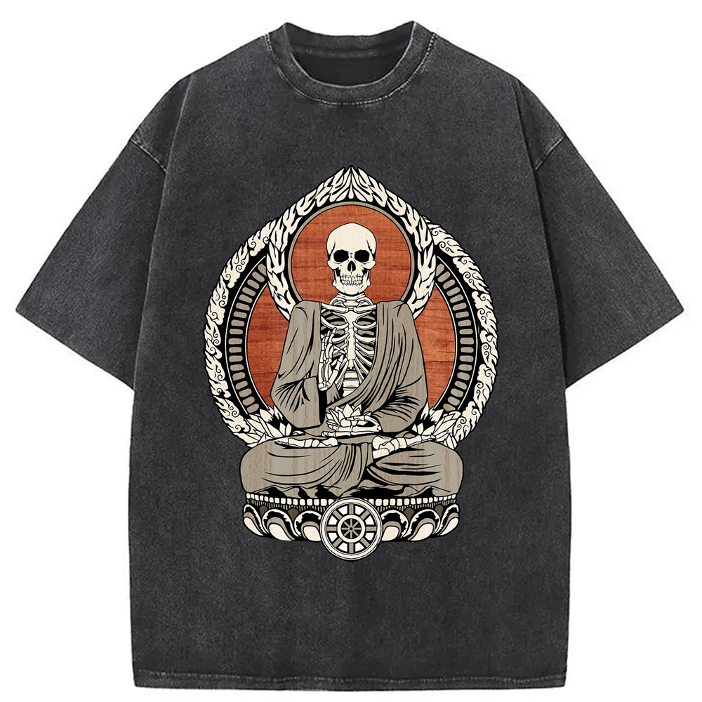 Skeleton Buddha Washed T-Shirt Casual Vintage Everyday Look Gifts For Best Friend Skeleton Buddha Washed T-Shirt Casual Vintage Everyday Look Gifts For Best Friend