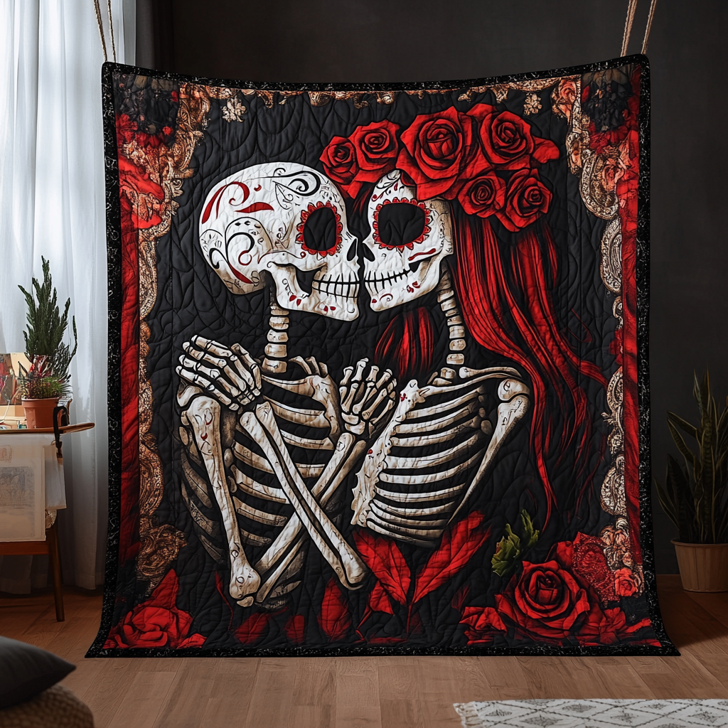 Skeleton Couple Halloween Quilted Blanket Skull Gifts For Her