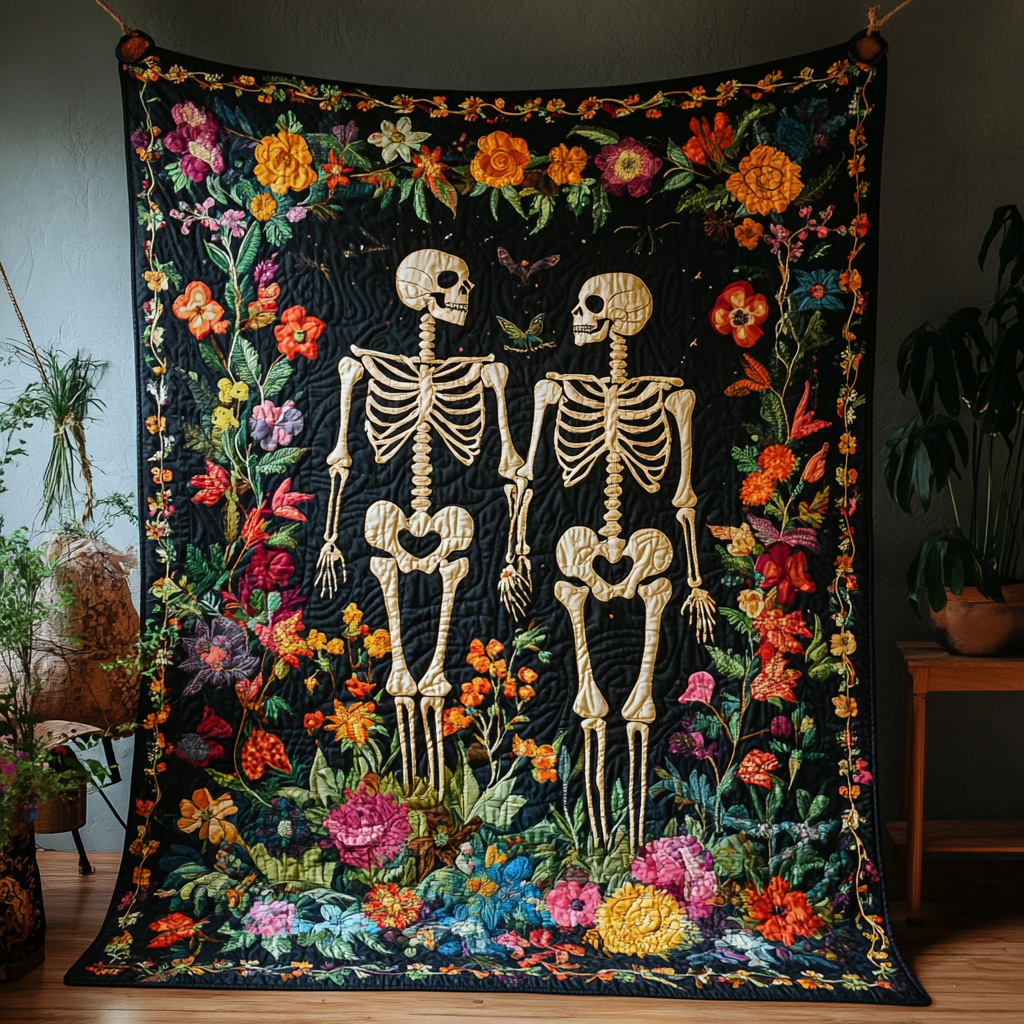 Skeleton Couple Halloween Quilted Blanket Spooky Gifts For Her