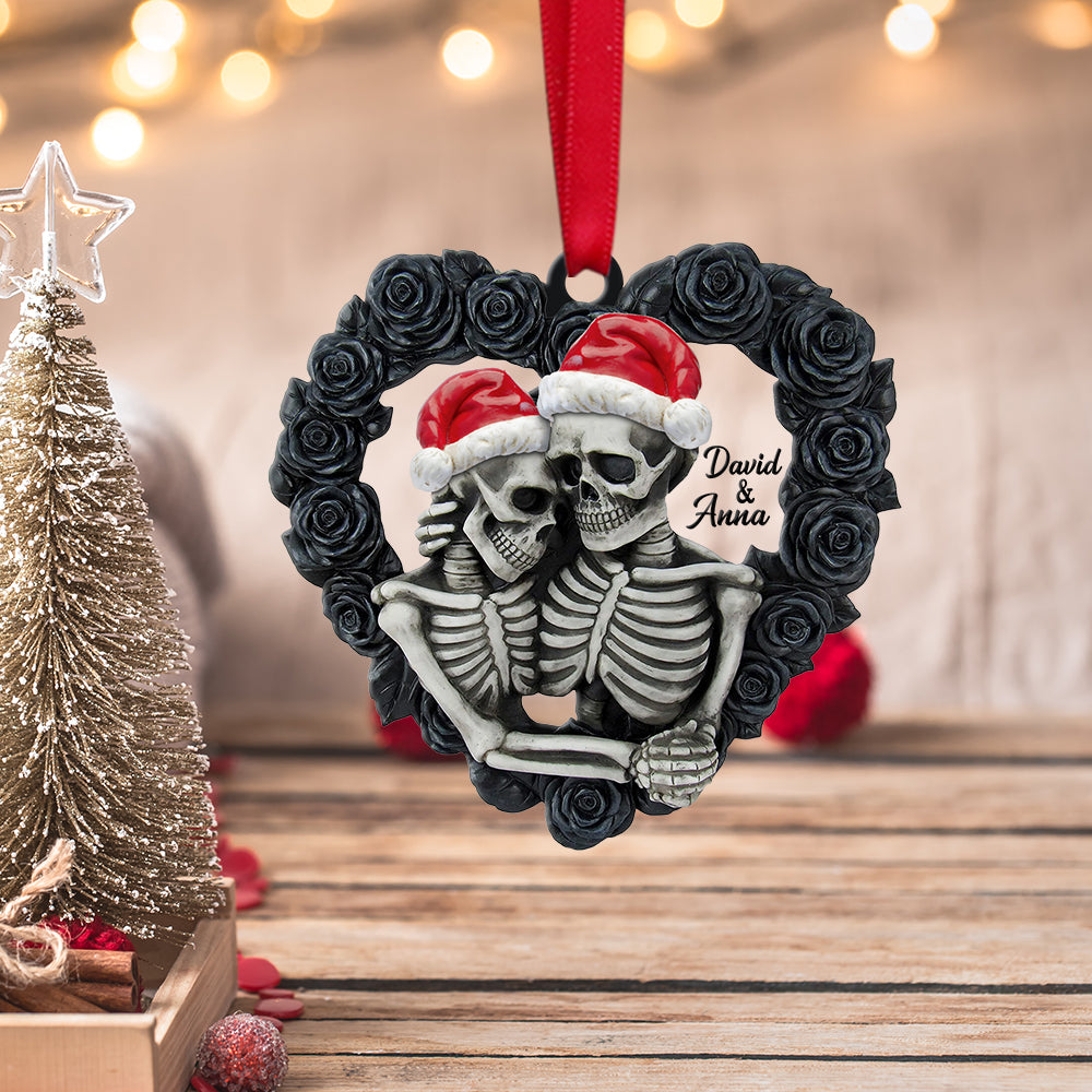 Skeleton Couple - Personalized Ornament, Black Rose Heart Shape, Christmas Tree Decor - Ornament - - Christmas Ornament Gift Idea Skeleton Couple - Personalized Ornament, Black Rose Heart Shape, Christmas Tree Decor - Ornament - - Christmas Ornament Gift Idea
