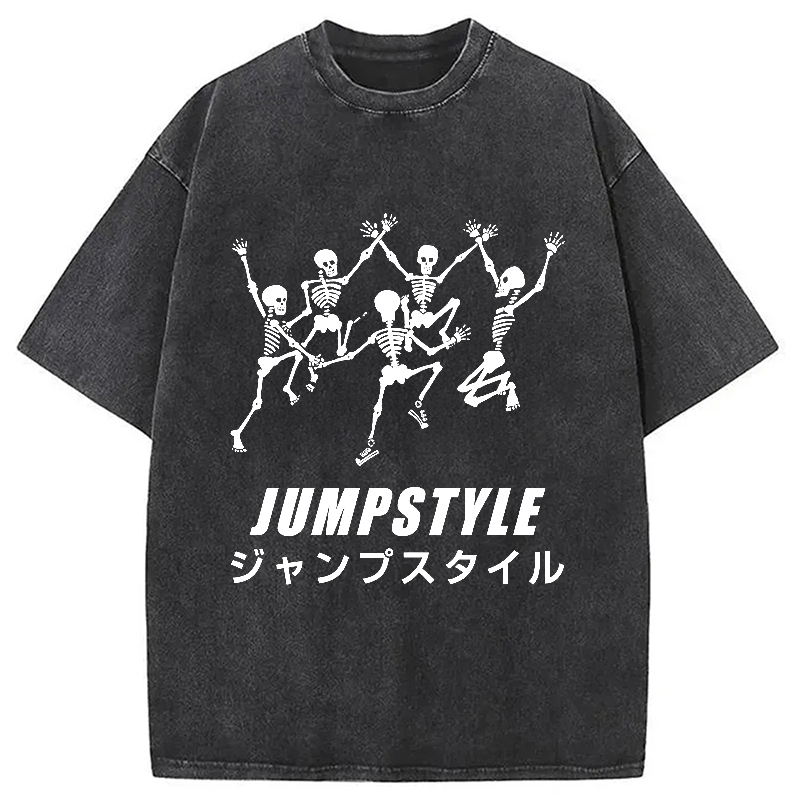 Skeleton Dancing Washed T-Shirt Trendy Everyday Casual Outfit Gifts For Besties