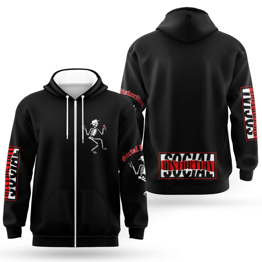 Skeleton Dancing Zip Hoodie Social Distortion Merchandise Music Enthusiast Gift