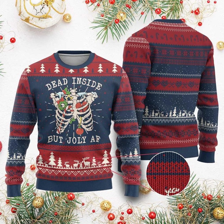 Skeleton Dead Inside Ugly Christmas Sweater Funny Skeleton Sweater Xmas Gifts For Brother