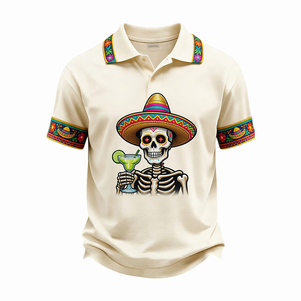 Skeleton Drinking Cinco De Mayo Polo Shirt Fiesta Apparel Mexican Culture Gifts