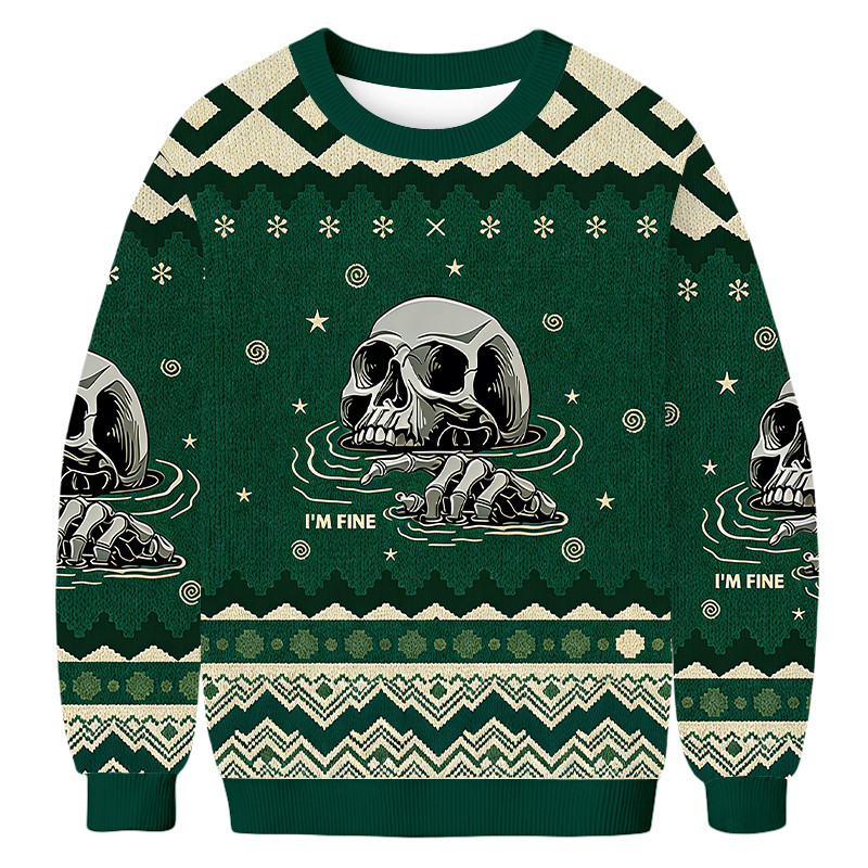 Skeleton Drowning I'm Fine Ugly Sweater Christmas Outfits Xmas Gifts For Skeleton Lovers