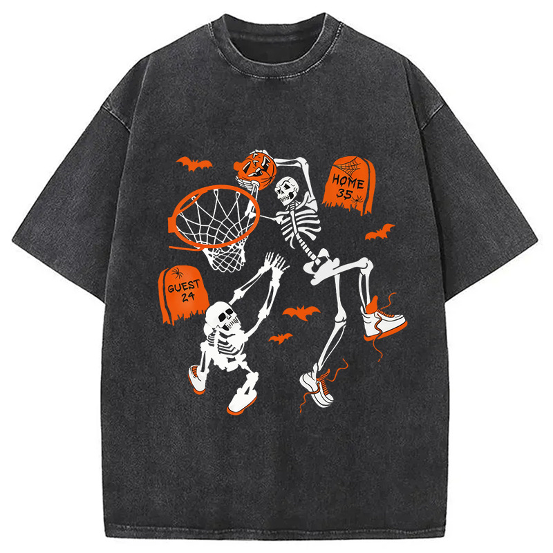 Skeleton Dunking Basketball Halloween Washed T-Shirt Trendy Everyday Casual Outfit Gifts For Her Skeleton Dunking Basketball Halloween Washed T-Shirt Trendy Everyday Casual Outfit Gifts For Her