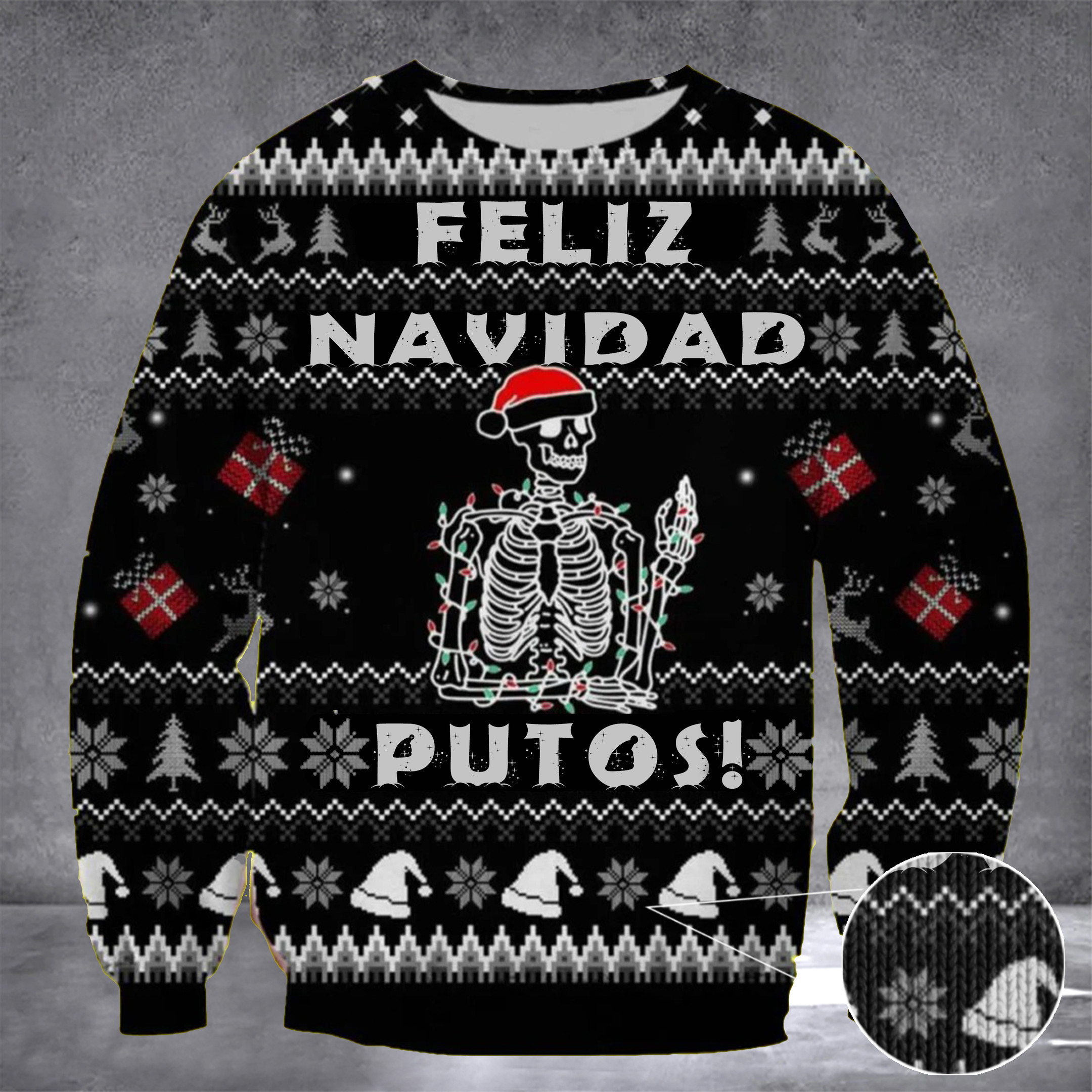 Skeleton Feliz Navidad Putos Ugly Christmas Sweater Funny Skeleton Feliz Navidad Sweater