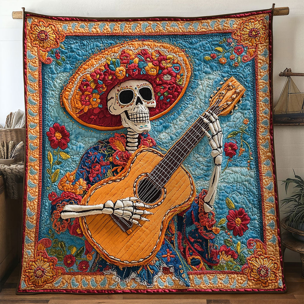 Skeleton Guitar Whisper Quilt Blanket Best Throw Blanket Christmas Presents For Guitarists
