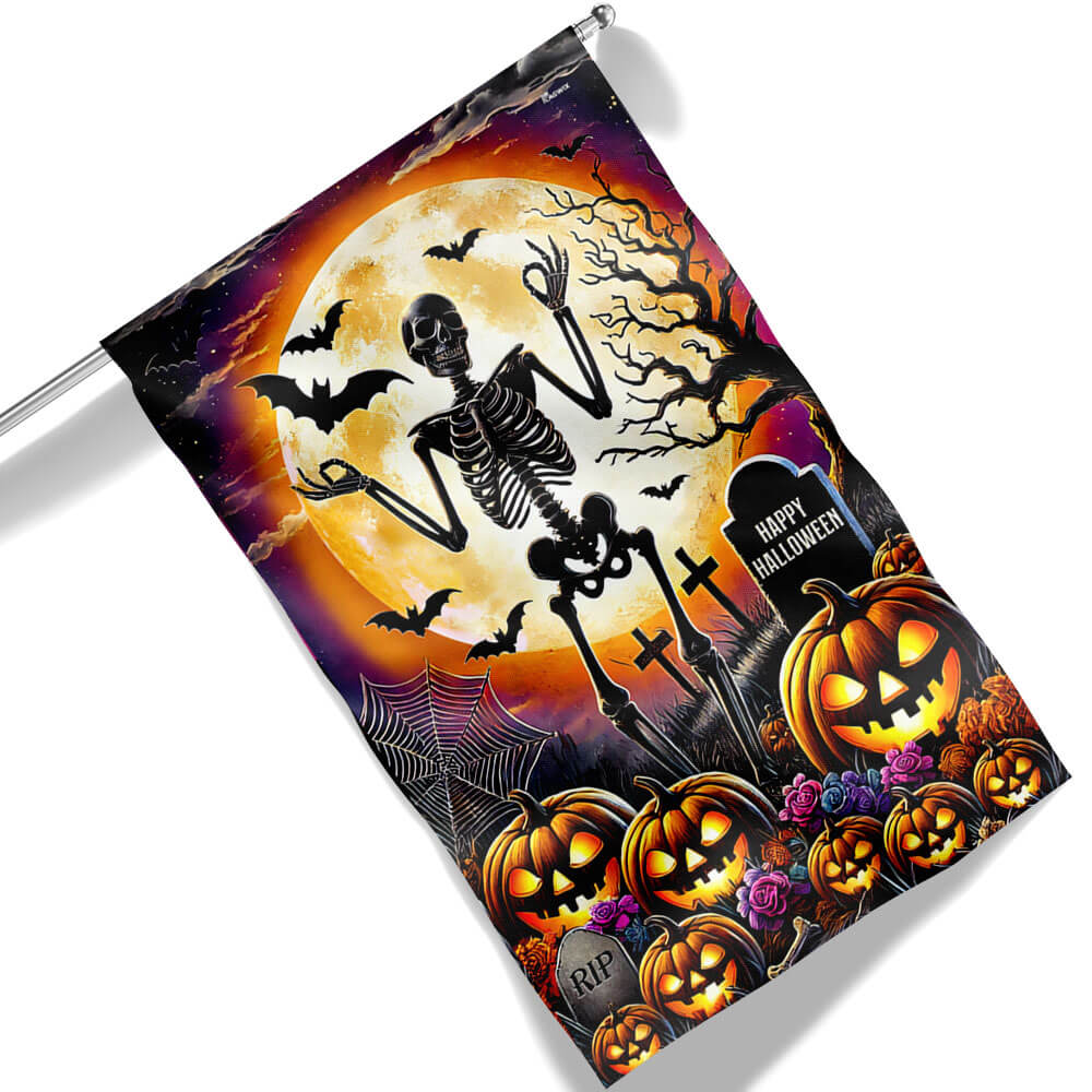 Skeleton Halloween Scary Pumpkins Flag