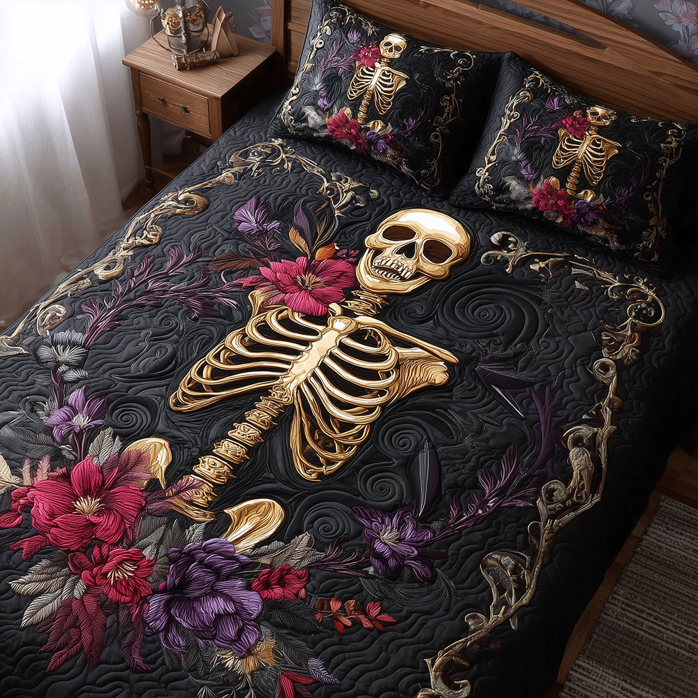 Skeleton Harmony Quilted Bedding Set Bed Decor Themed Skull Gifts For Him Her