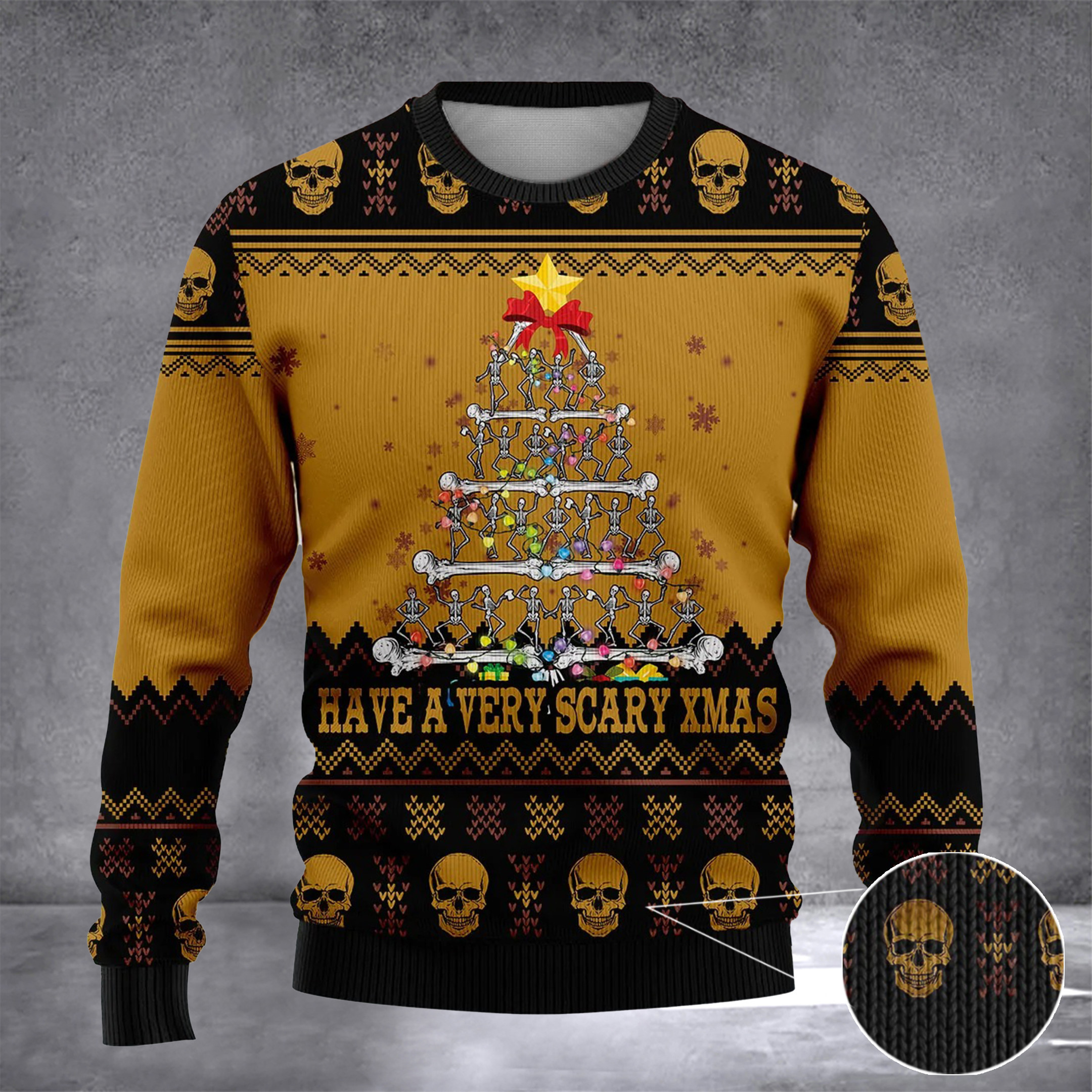 Skeleton Have A Very Scary Xmas Ugly Christmas Sweater Skeleton Christmas Tree Holiday Clothing