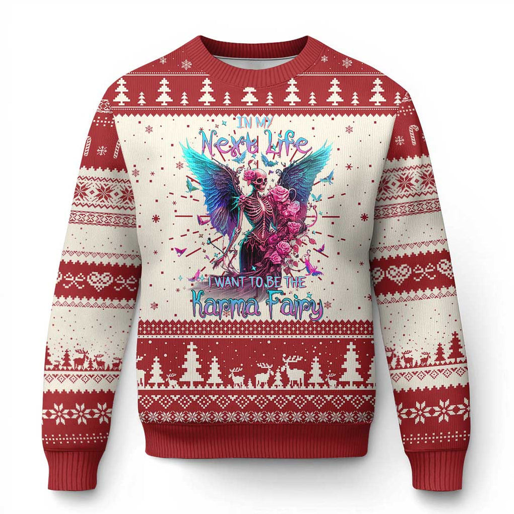 Skeleton Karma Fairy Ugly Christmas Sweater Xmas Colorful Rose Angel Jumper Skull Gifts