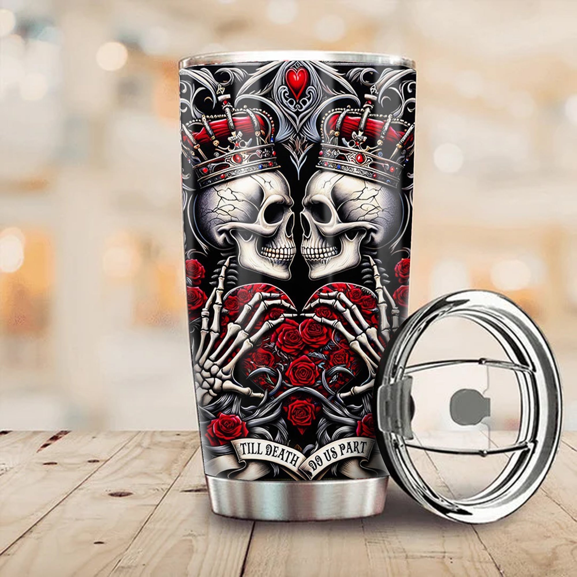 Skeleton King Queen Till Death Do Us Part Valentine Tumbler Unique Valentine's Day Gift Skeleton King Queen Till Death Do Us Part Valentine Tumbler Unique Valentine's Day Gift