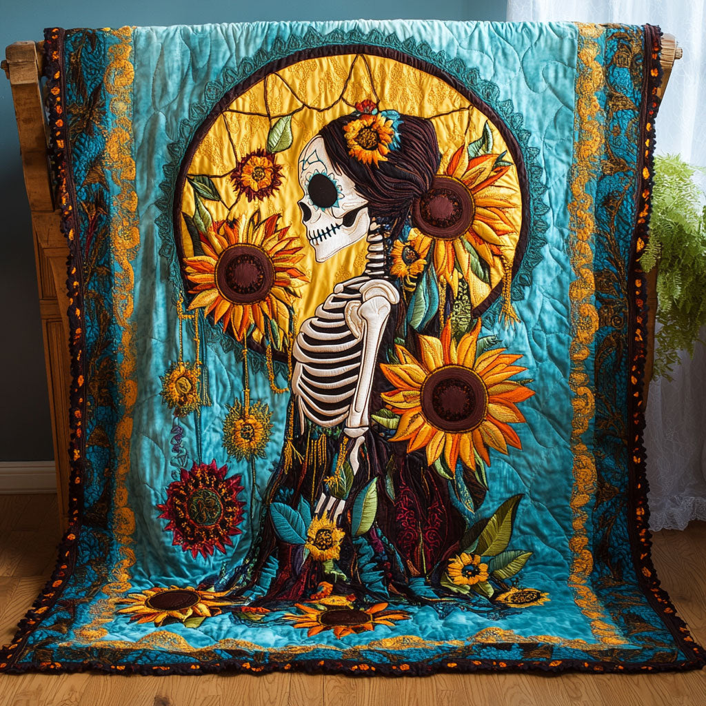 Skeleton Lady Bloom Quilted Blanket Throw Blankets For Couch Halloween Themed Gift