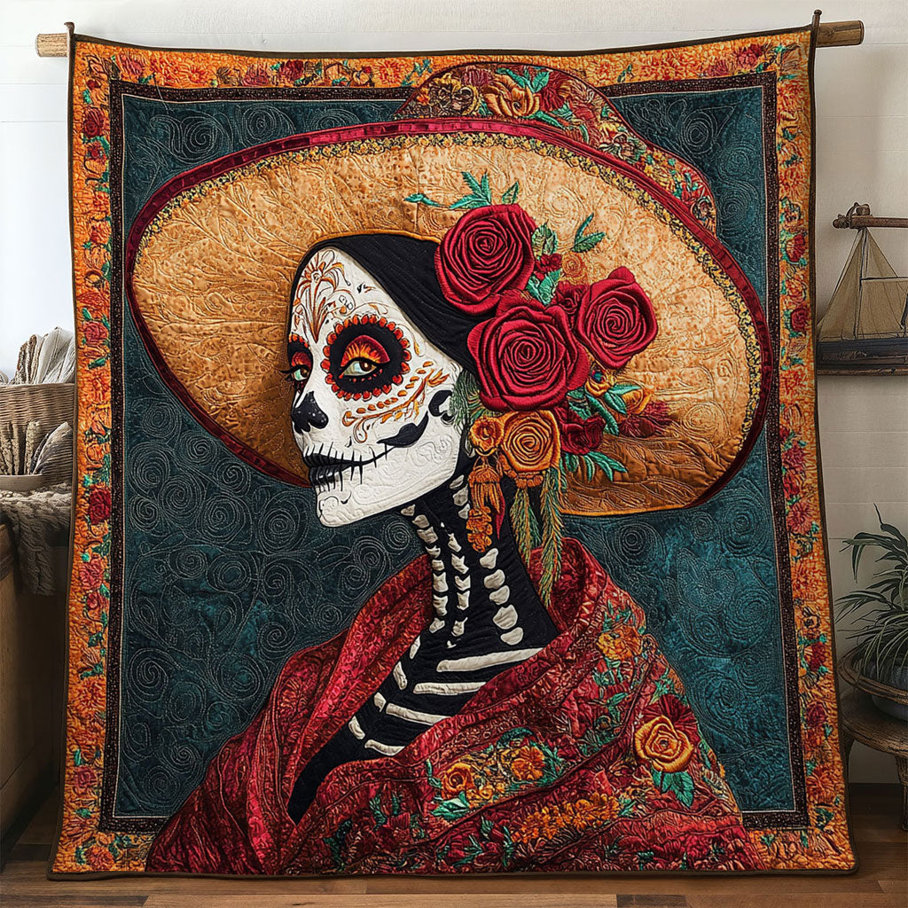 Skeleton Lady Charm Quilted Blanket Throw Blankets For Couch Halloween Themed Gift