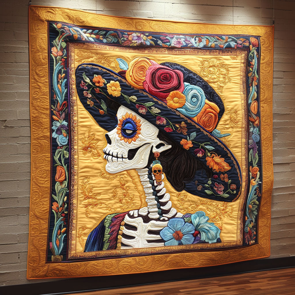 Skeleton Lady Eternal Quilted Blanket Throw Blankets For Couch Spooky Gift for Her