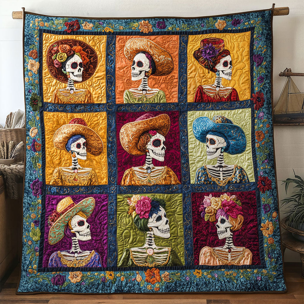 Skeleton Lady Light Quilted Blanket Throw Blankets For Couch Spooky Gift for Her