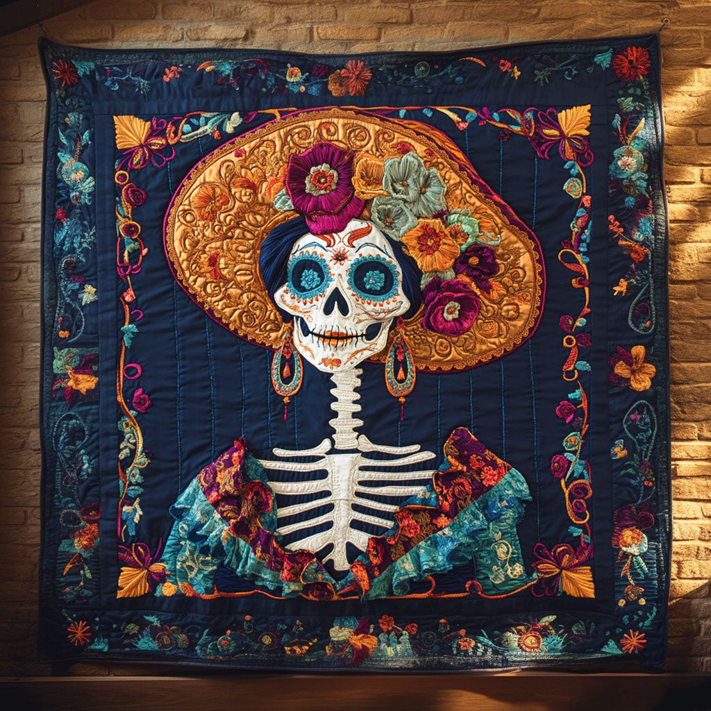 Skeleton Lady Moon Glow Quilted Blanket Throw Blankets For Couch Spooky Gift for Her
