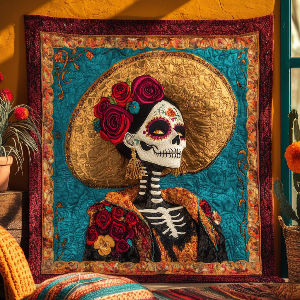 Skeleton Lady Star Bloom Quilted Blanket Throw Blankets For Couch Halloween Gift for Adults