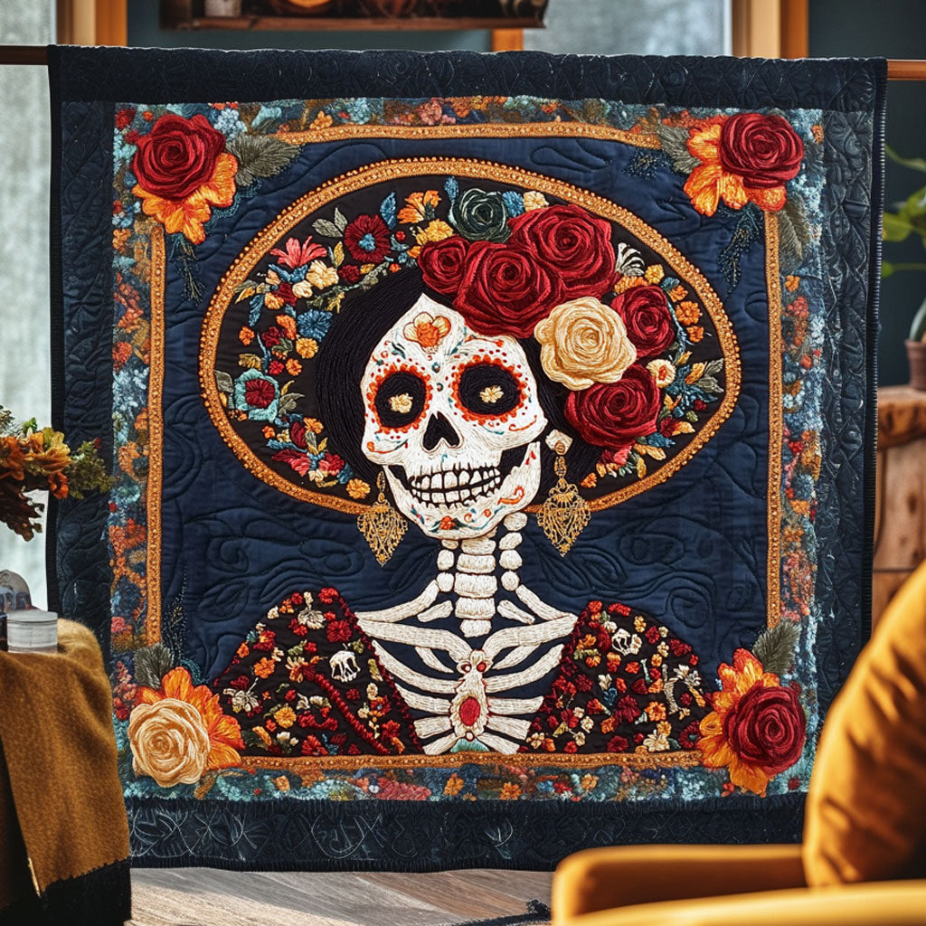 Skeleton Lady Sunflower Dream Quilted Blanket Best Blankets Gifts For Flower Enthusiasts