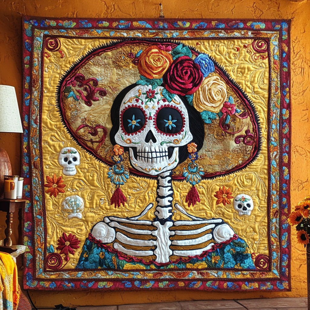 Skeleton Lady Sunshine Quilted Blanket Throw Blankets For Couch Halloween Gift for Adults