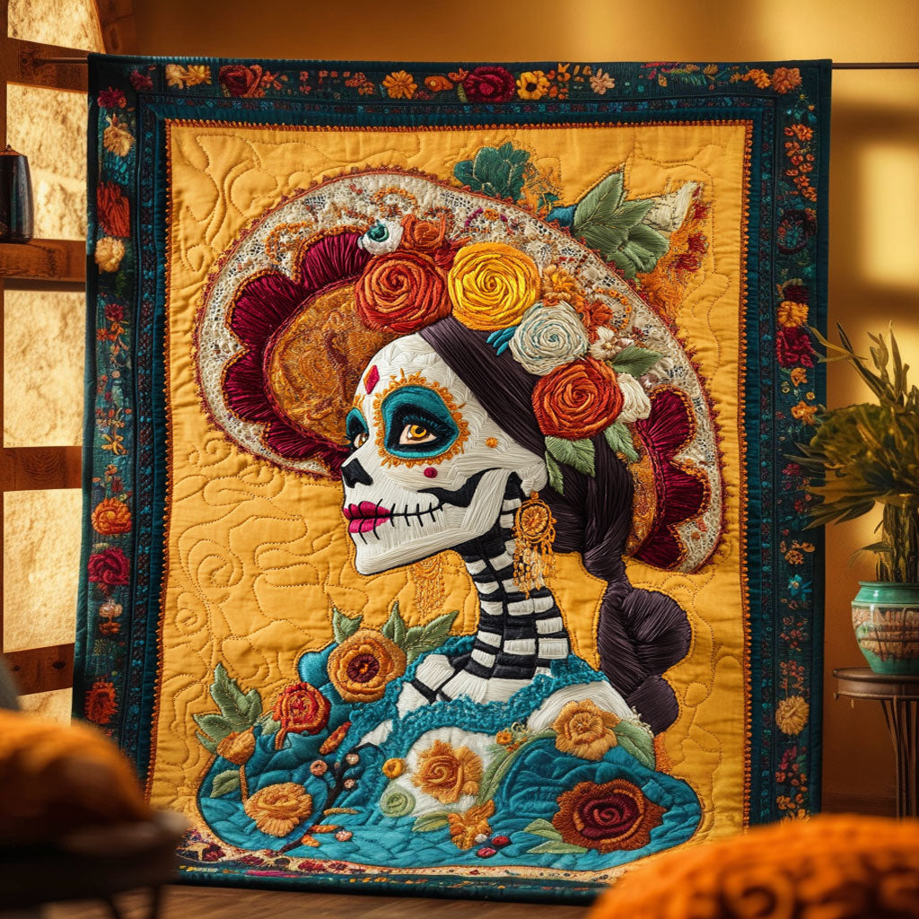 Skeleton Lady Wild Garden Quilted Blanket Throw Blankets For Couch Halloween Gift for Adults