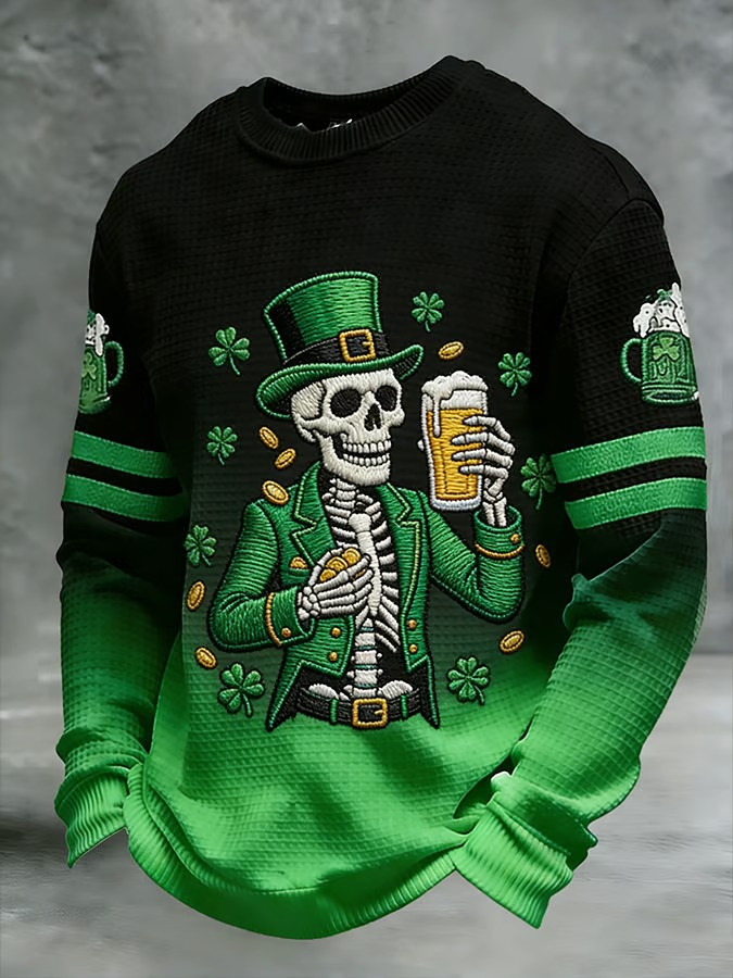 Skeleton Leprechaun St Patricks Day Long Sleeve Shirt Funny Irish Beer Best Gift For Him Men