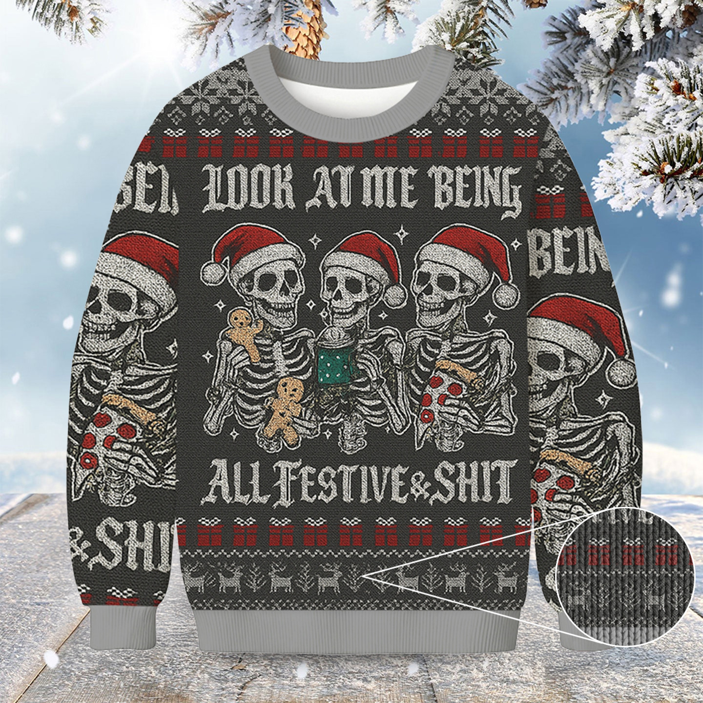 Skeleton Look At Me Being Festive Christmas Ugly Sweater Funny Holiday Sweaters For Mens