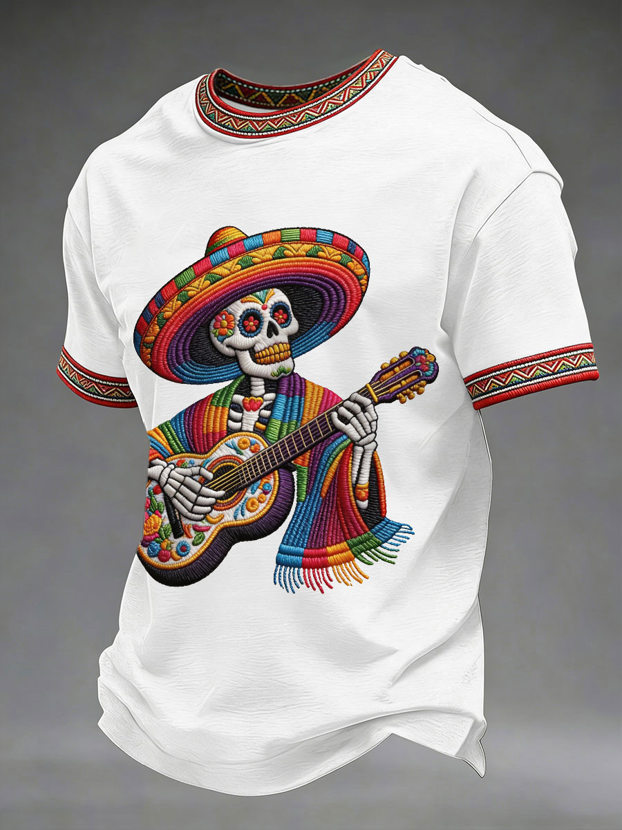 Skeleton Mariachi Guitar T-Shirt Mexican Fiesta Day Of The Dead Skull Clothing Gift Ideas