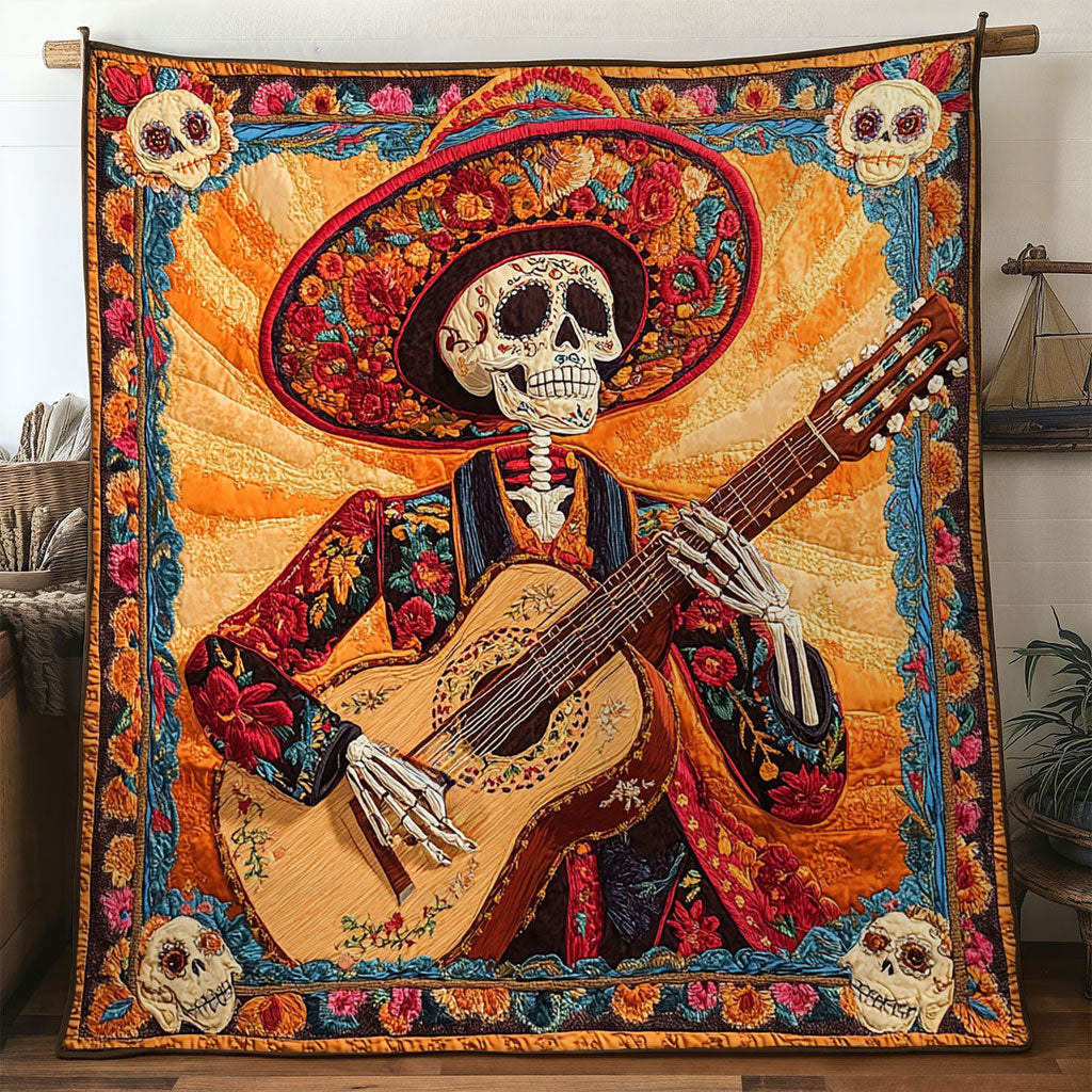 Skeleton Midnight Song Quilted Blanket Throw Blankets For Couch Halloween Themed Gift