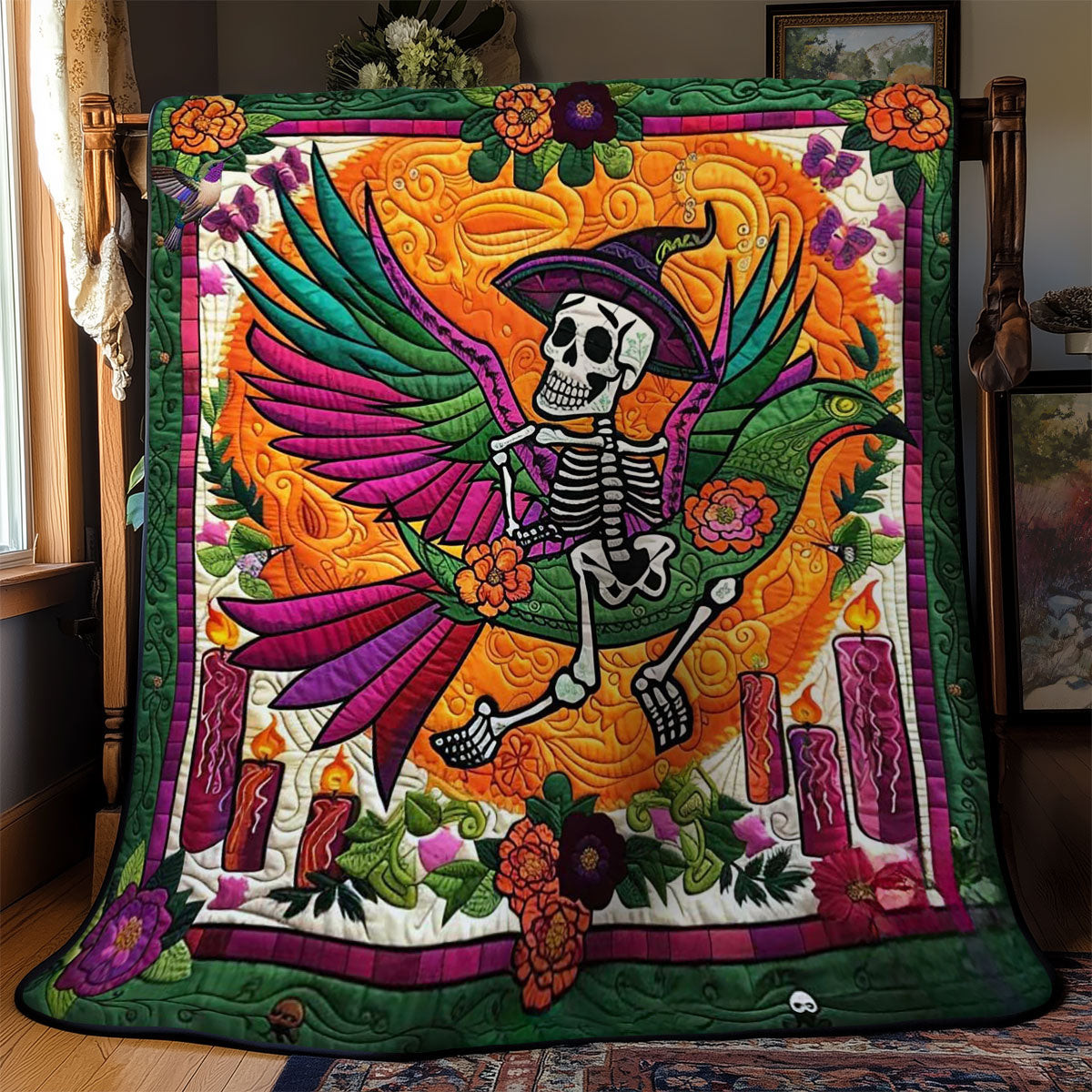 Skeleton On Bird Holiday Xmas Quilt Blanket Christmas Presents For My Husband