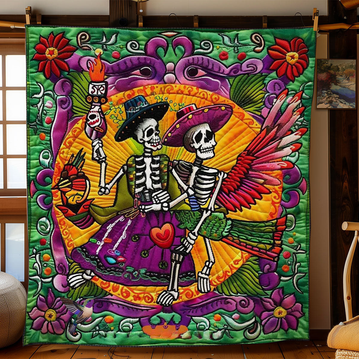 Skeleton On Wings Holiday Xmas Quilt Blanket Christmas Presents For My Husband