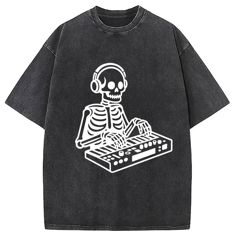 Skeleton Playing The Music Washed T-Shirt Casual Oversized Outfit Style Gifts For Friends Skeleton Playing The Music Washed T-Shirt Casual Oversized Outfit Style Gifts For Friends