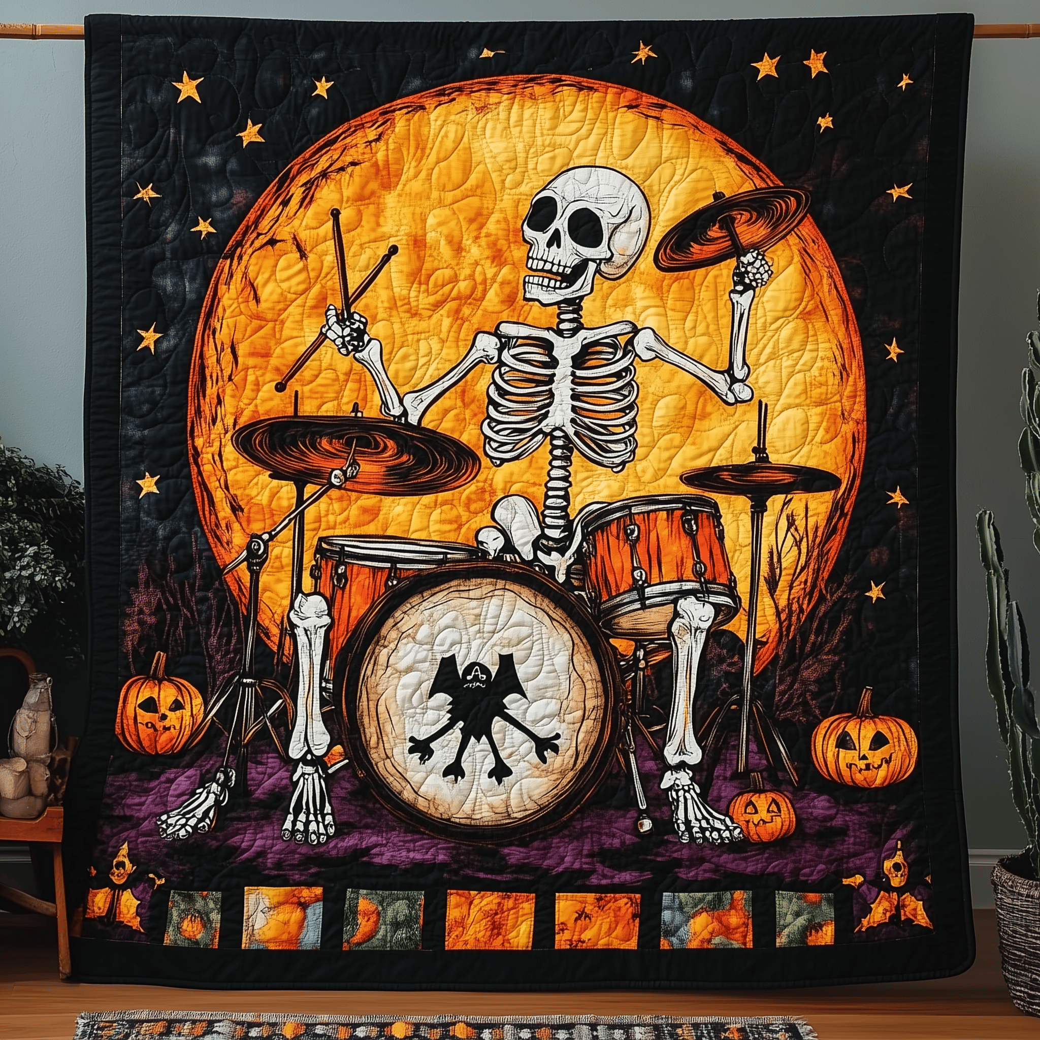 Skeleton Rock Band Quilted Blanket Christmas Throw Blanket Christmas Ideas For Husband