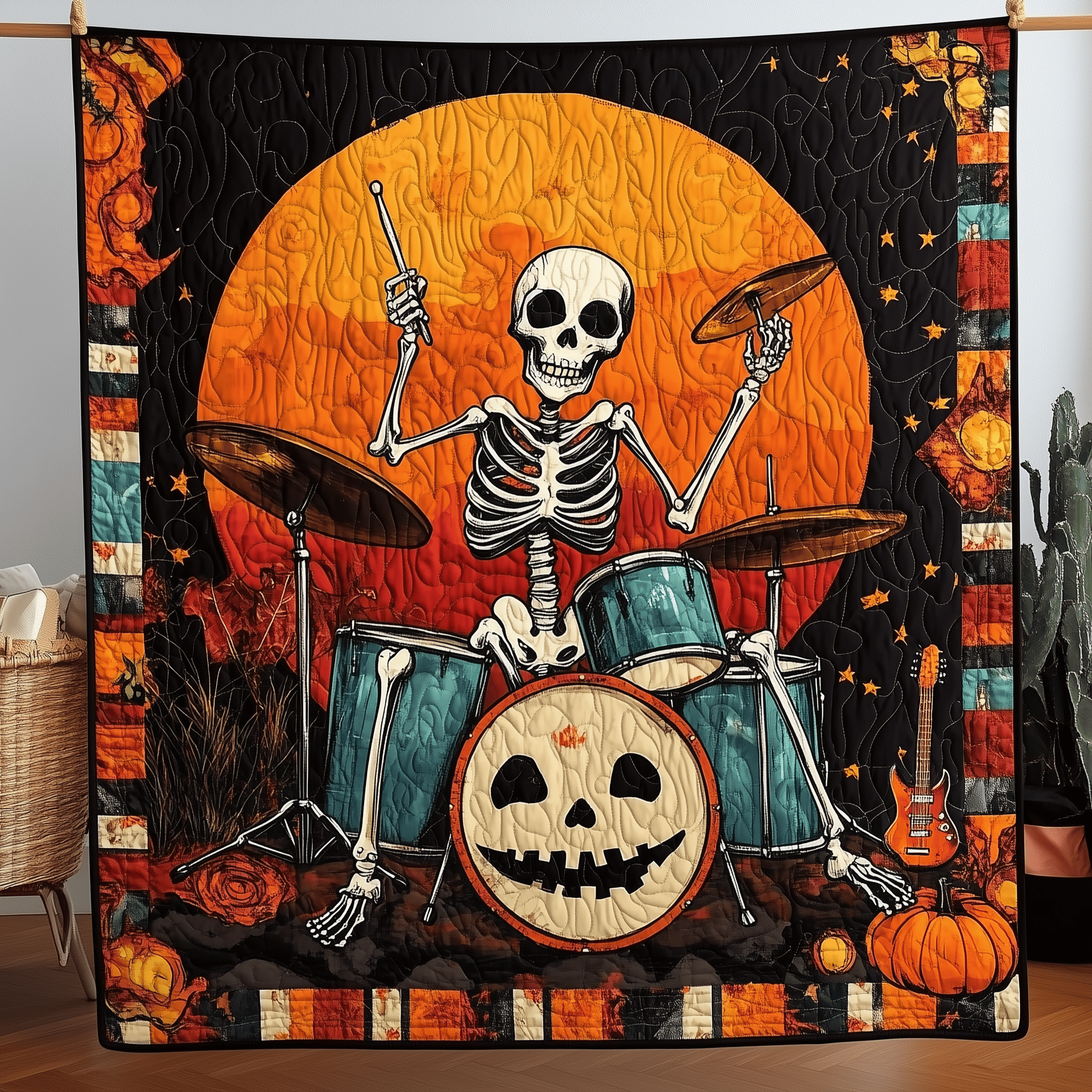 Skeleton Rock Band Quilted Blanket Christmas Throw Blanket Christmas Ideas For Mom