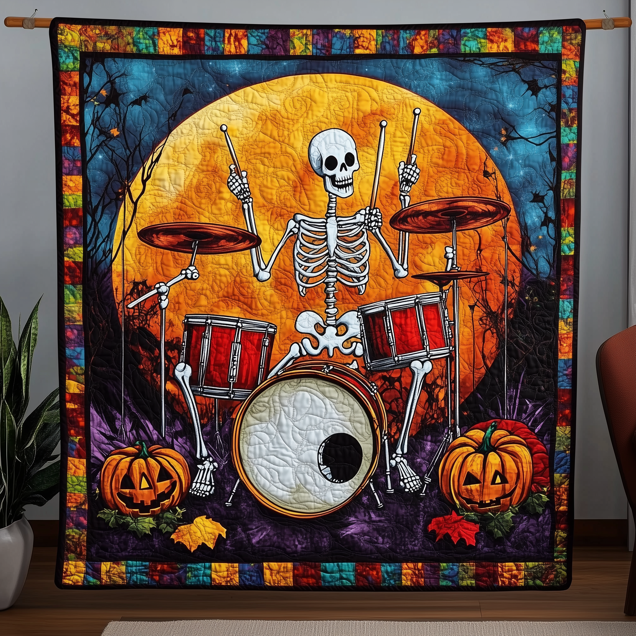 Skeleton Rock Band Quilted Blanket Christmas Throw Blanket Romantic Christmas Gifts