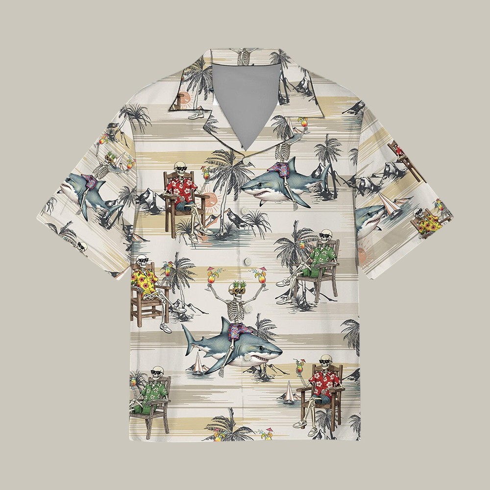 Skeleton Shark Hawaiian Shirt Tropical Skeleton Cocktail Shirt Unique Gift For Dad Birthday