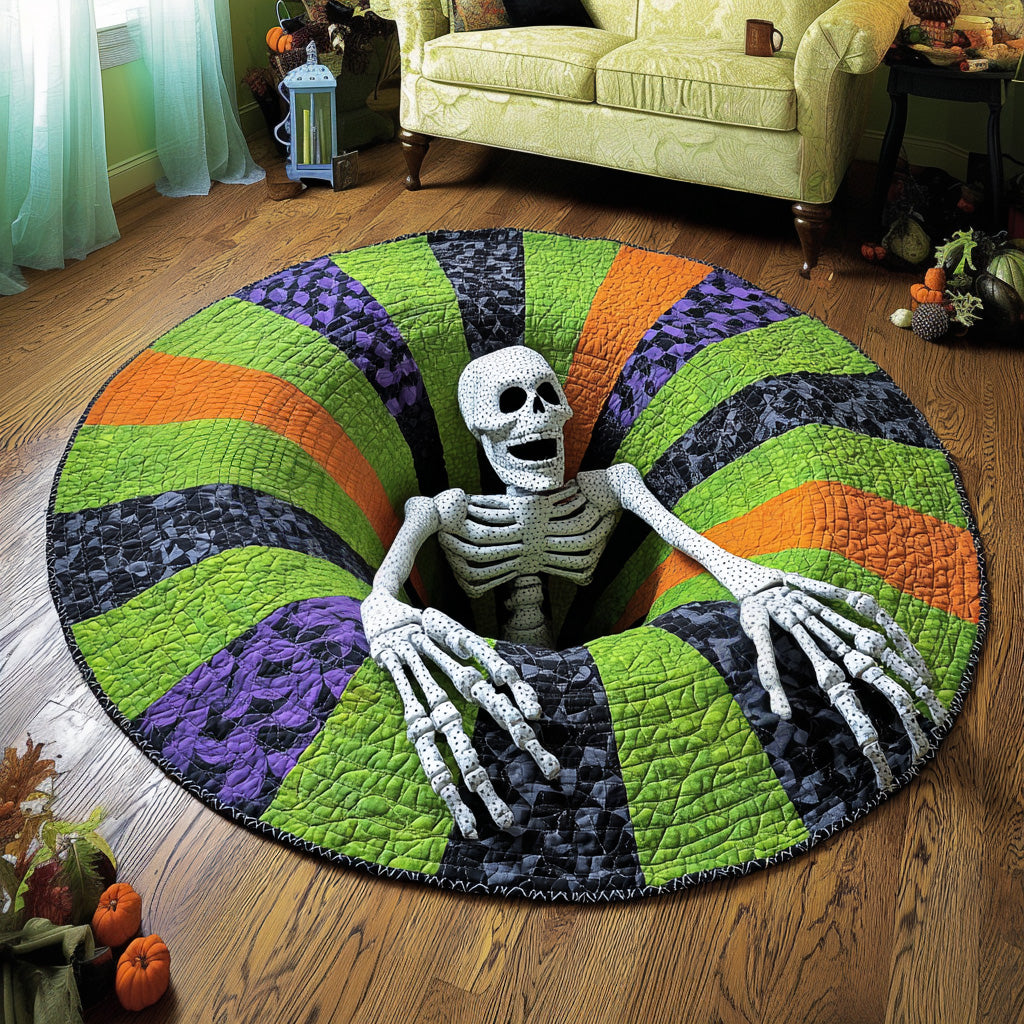 Skeleton Snare Quilted Round Mat Halloween Round Mat Spooky Gifts For Mom