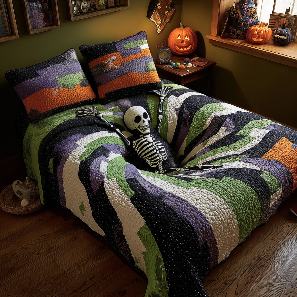 Skeleton Spiral Quilted Bedding Set Halloween Blanket Set Unique Ideas For Family