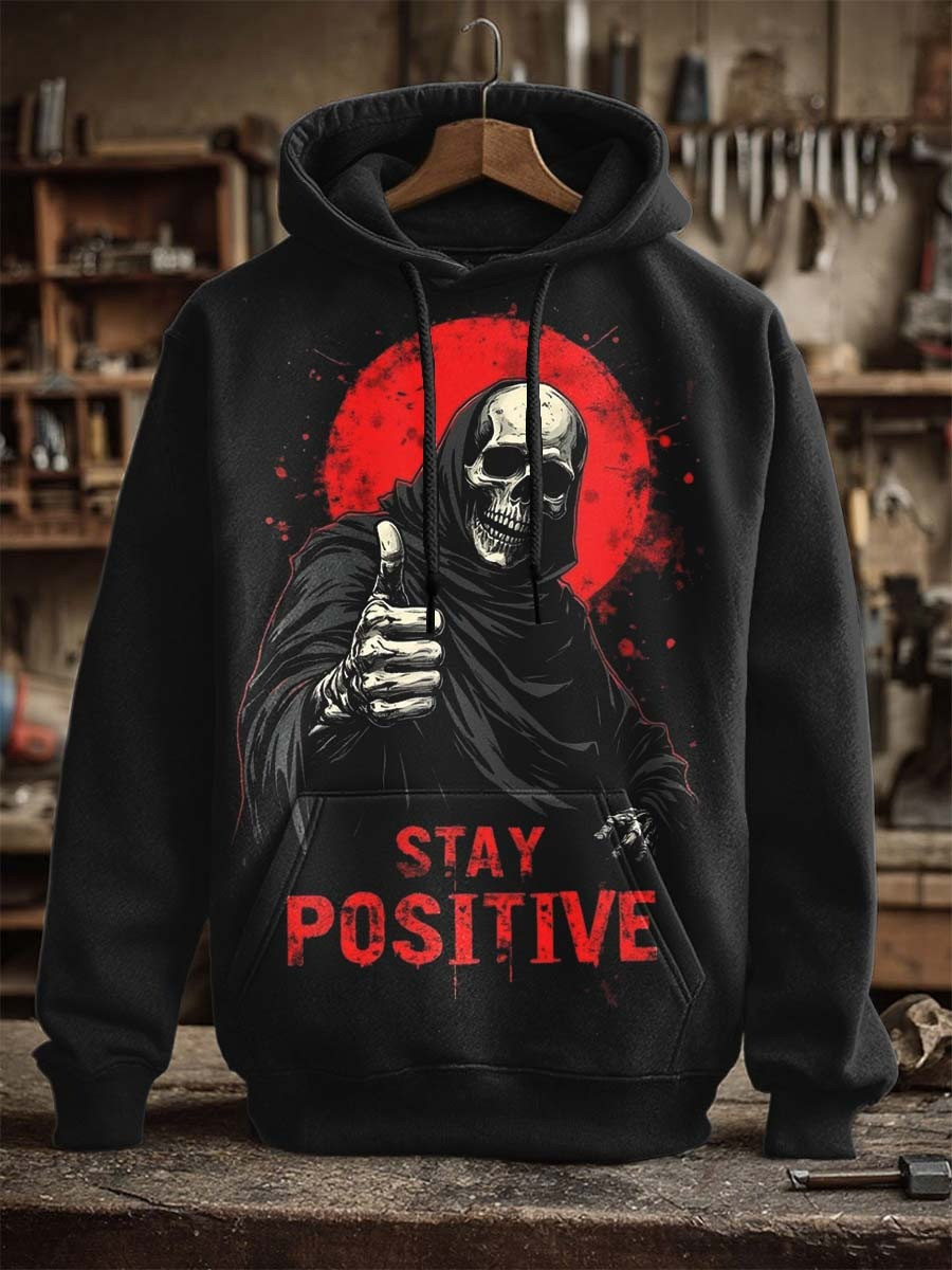 Skeleton Stay Positive Halloween Hoodie Gothic Apparel Halloween Skeleton Lovers Gifts