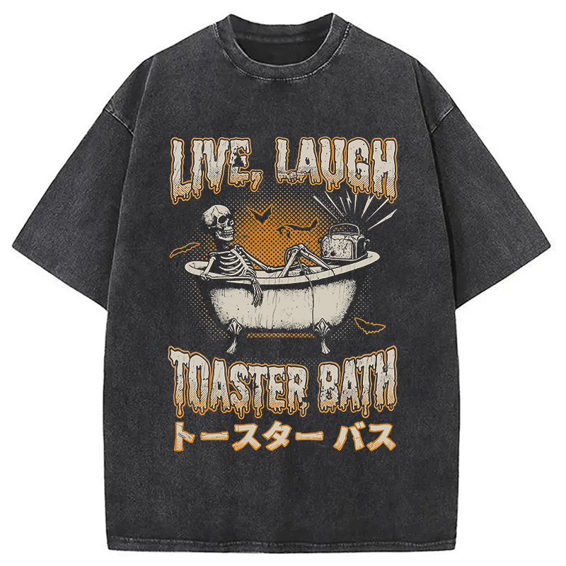 Skeleton Taking A Bath Washed T-Shirt Soft Cotton Daily Wear Tee Gifts For Friends