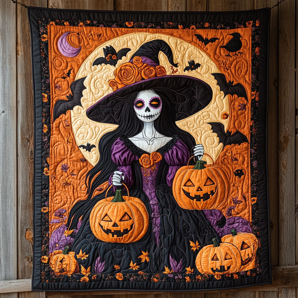 Skeleton Witch Halloween Quilt Trendy Quilt Blanket for Modern Home Interiors
