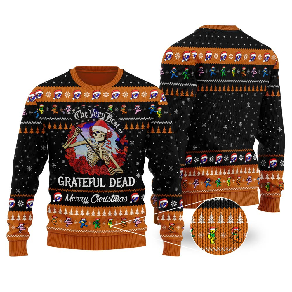 Skellington Grateful Dead Ugly Christmas Sweater Black Thoughtful Winter Gift Merch for Special Moments