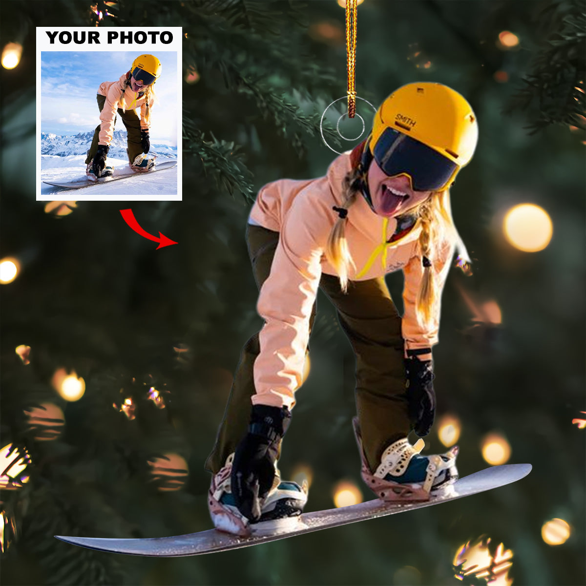 Ski Lodge Joy Personalized Mica Ornament Gift For Skiing Lovers Family Members