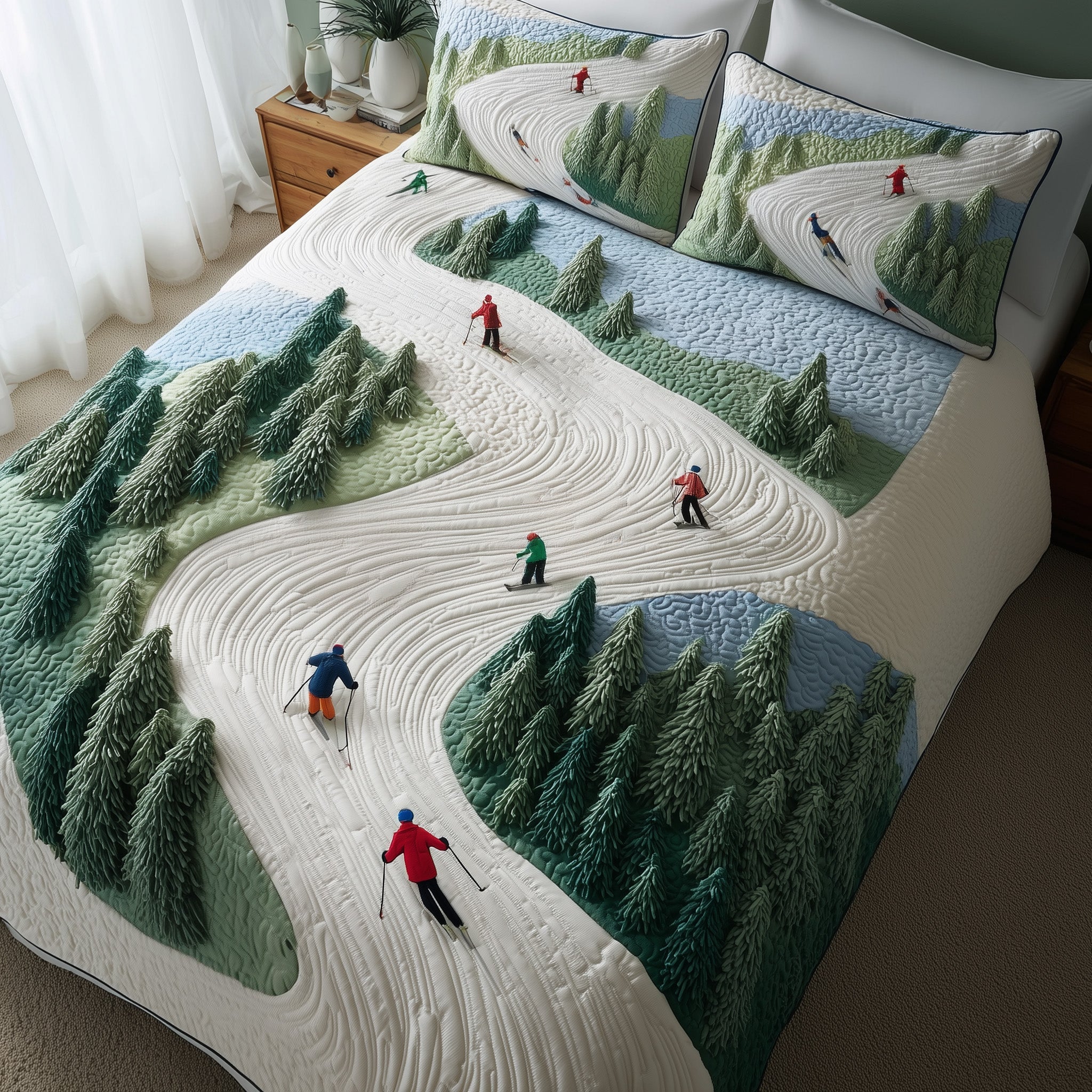 Ski Slope Quilted Bedding Set Home Decor Collection