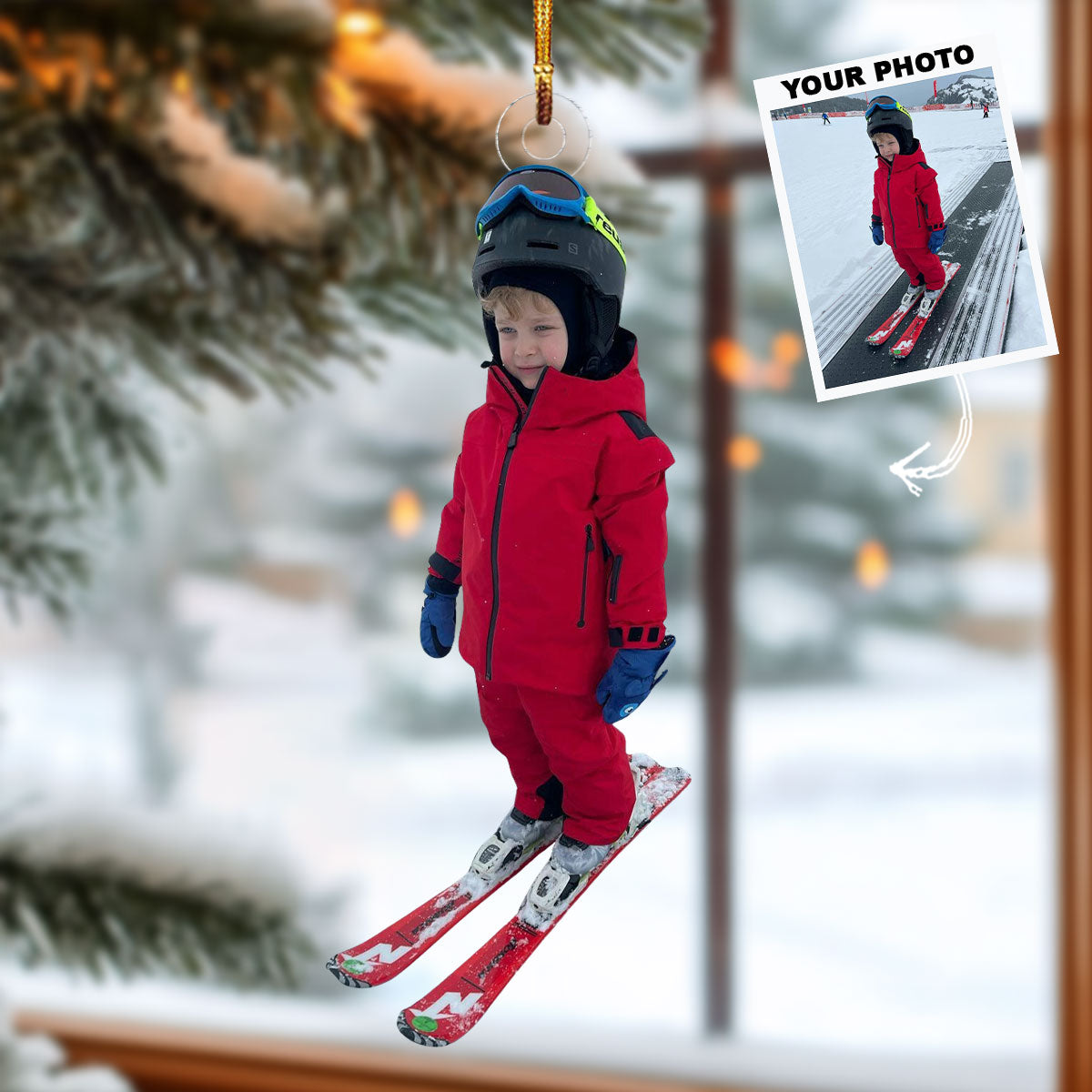 Ski Tracks Personalized Photo Mica Ornament Christmas Gift For Skiing Players Skiing