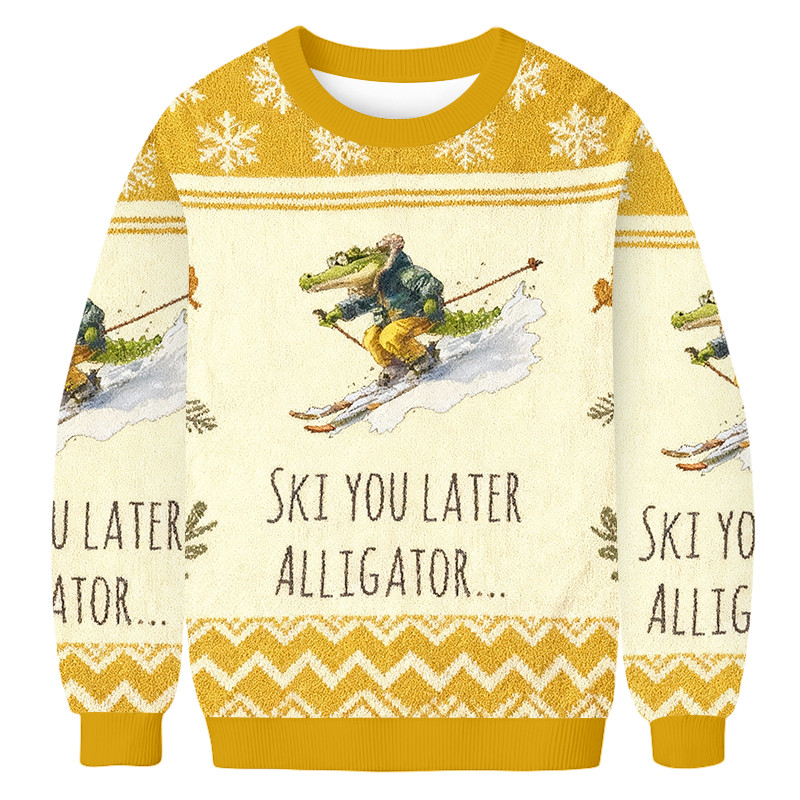 Skiing Alligator Ski You Later Alligator Ugly Sweater Xmas Wear Christmas Gifts For Husband